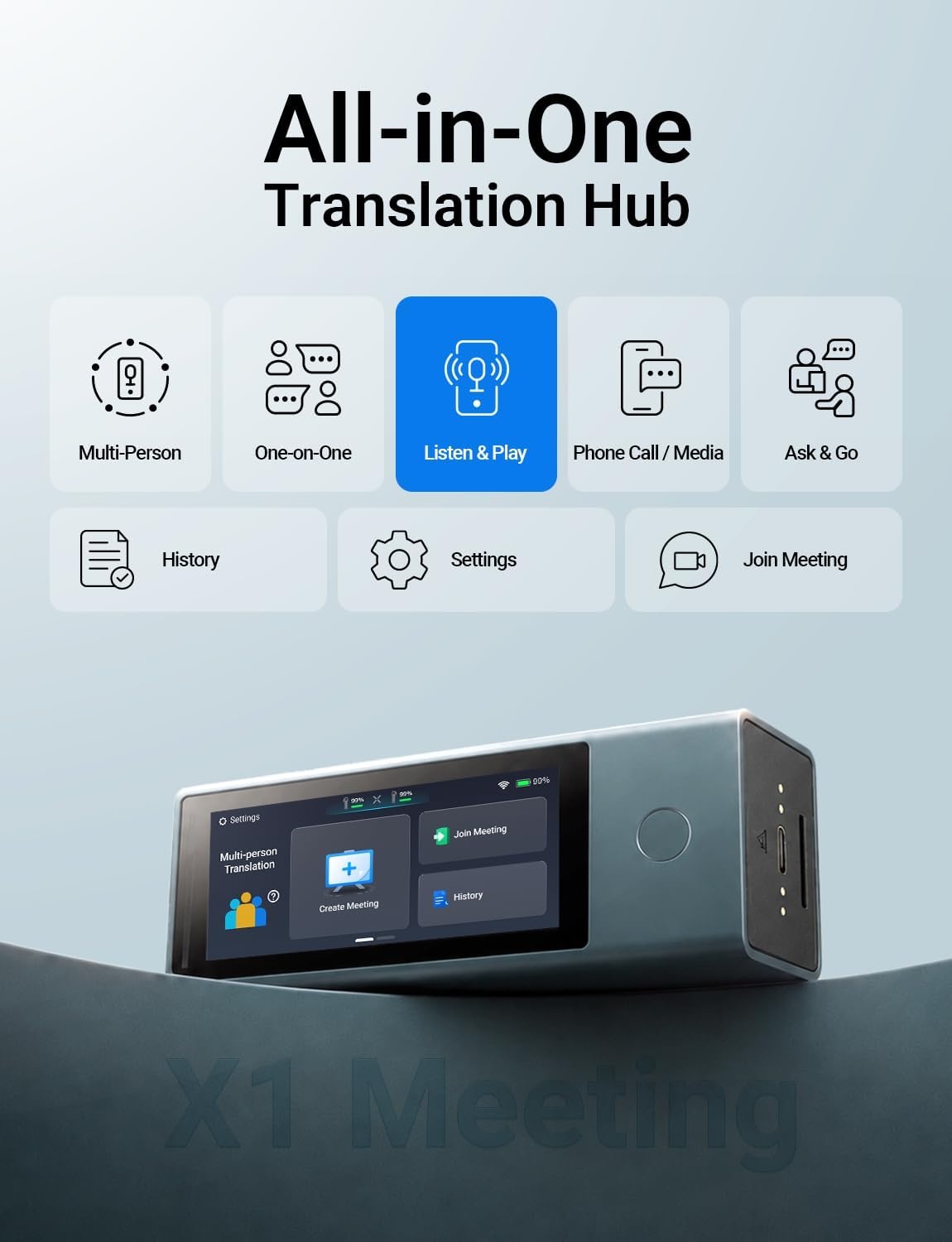 image:imageTimekettle X1 Meeting AI Translation Voice RecorderNo Subscription Audio Device with Bone Conduction for Voice Capture52 LanguagesMultiPoint PickupPreset Speaker LabelingampSecure Wired Export